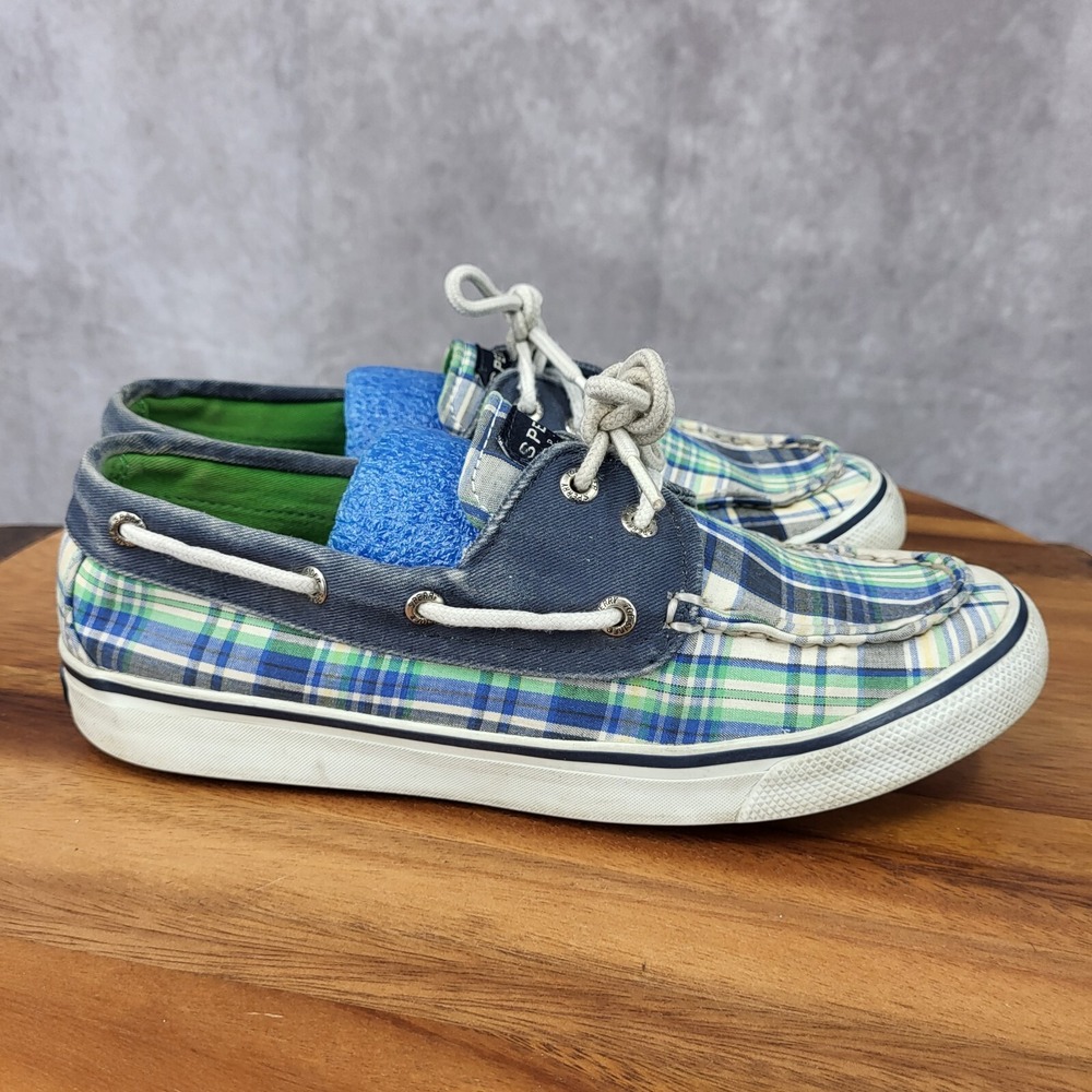 Sperry Top Sider Boat Shoes Womens 6 M Blue Plaid Canvas Loafers Slip On 9755828